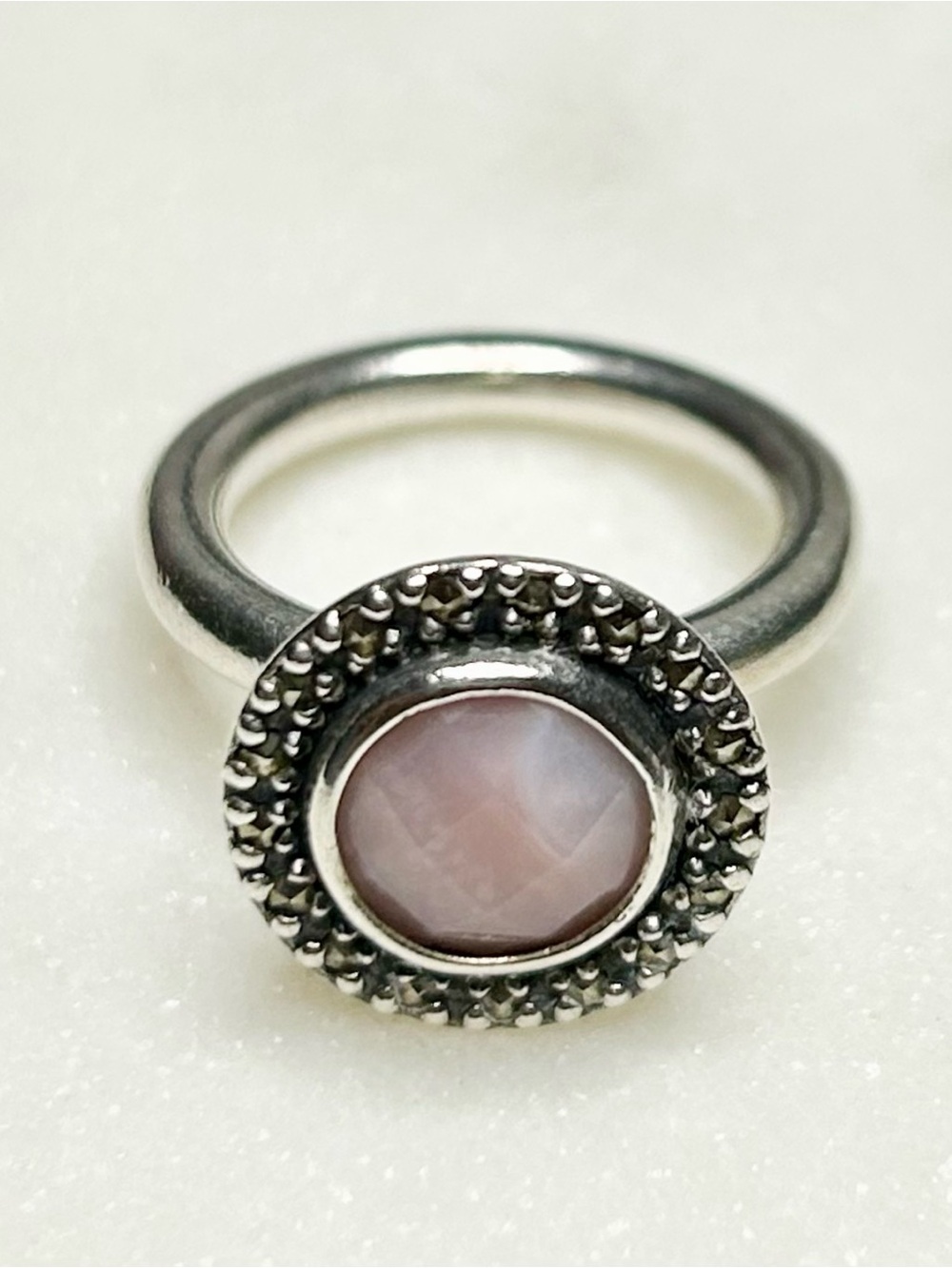 Retired Pandora Sugar & Spice Pink Cabochon Cocktail Ring Size 5.5